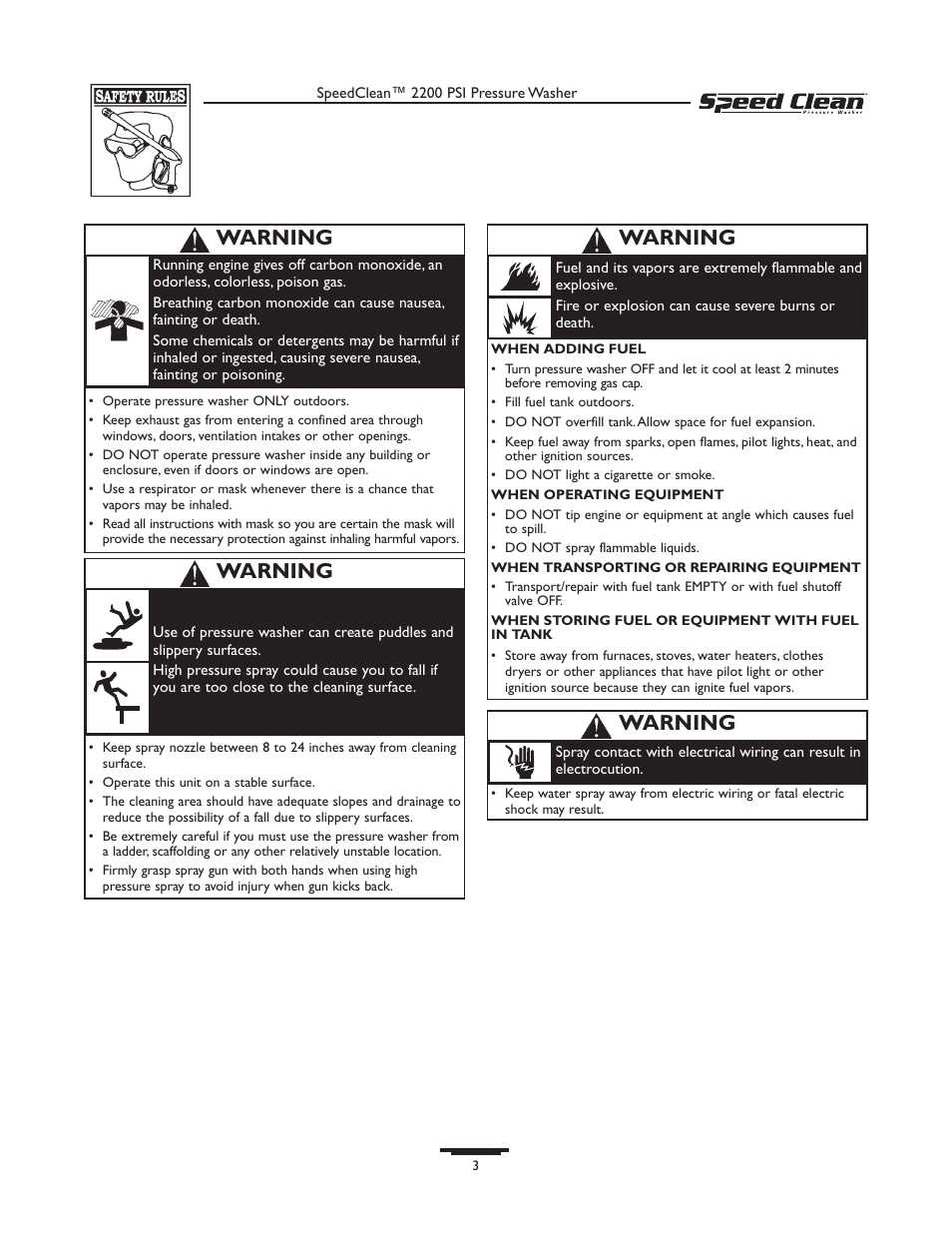 Warning | Briggs & Stratton 020261-0 User Manual | Page 3 / 36