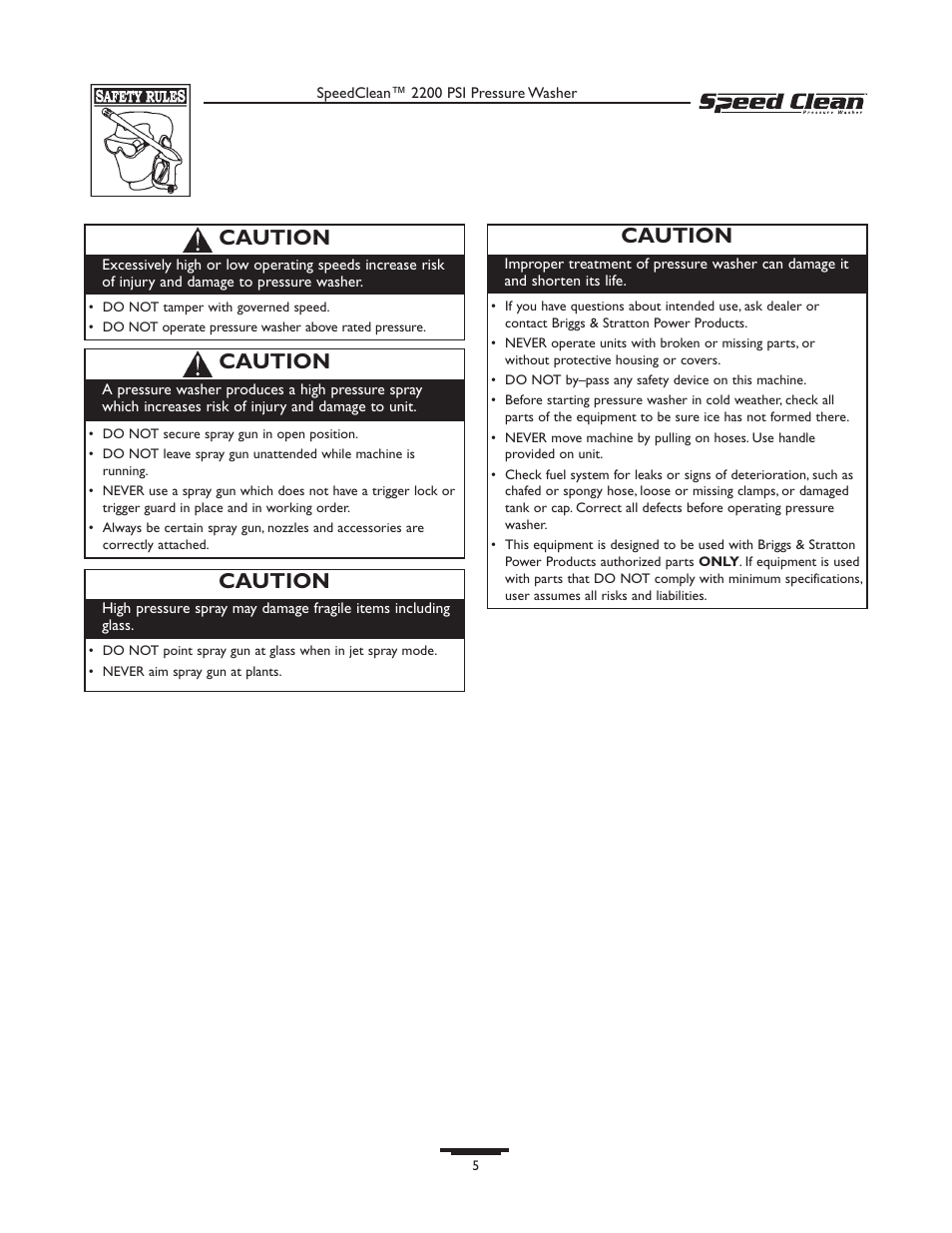 Caution | Briggs & Stratton 020261-0 User Manual | Page 5 / 36