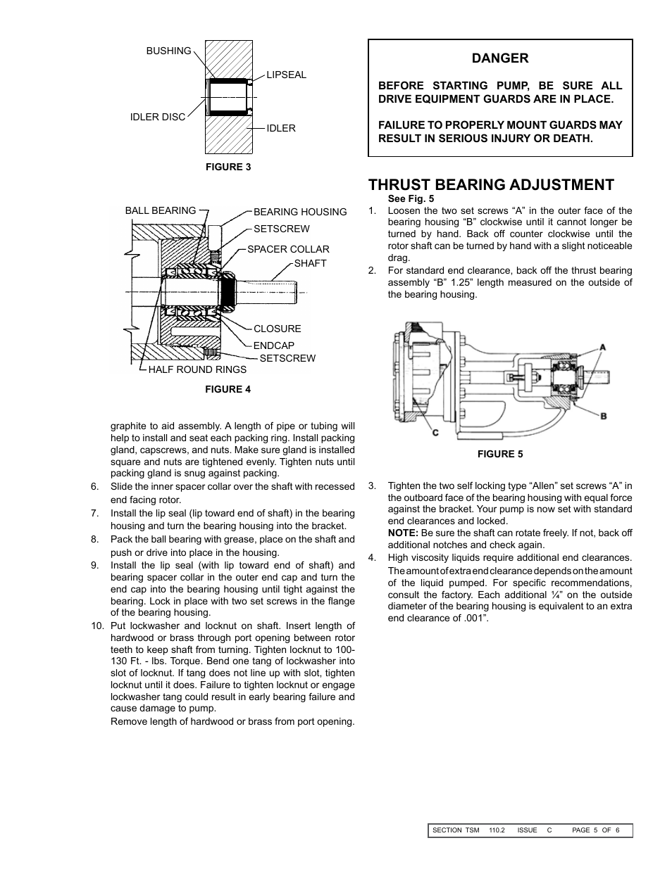 Thrust bearing adjustment, Danger | Viking Pump TSM110.2: Heavy Duty LV3900 User Manual | Page 5 / 6