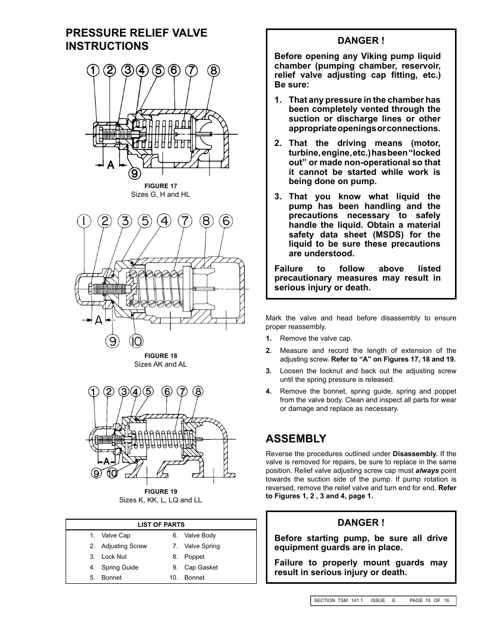 Assembly, Pressure relief valve instructions | Viking Pump TSM141.1: G-LL 125/4125 User Manual | Page 15 / 16