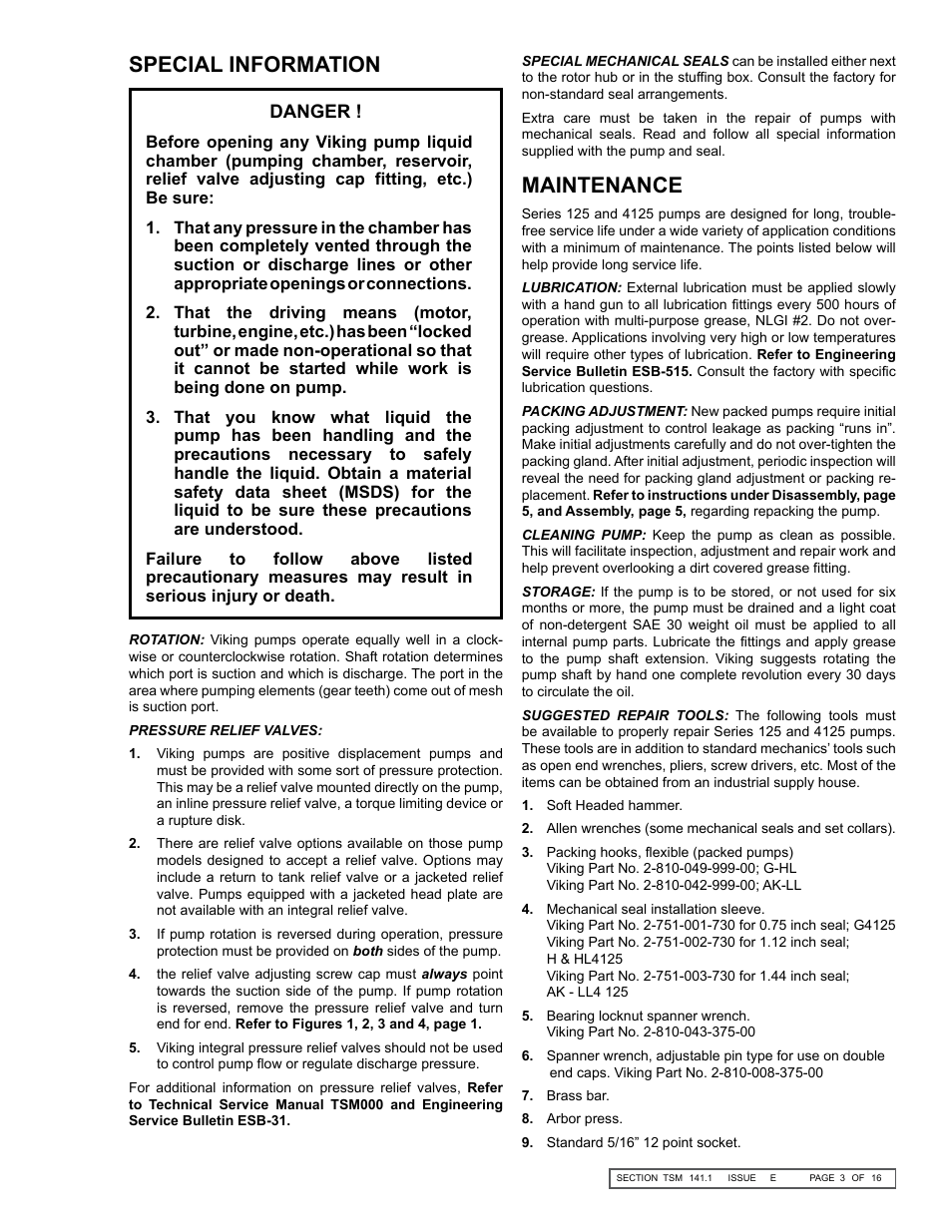 Special information maintenance | Viking Pump TSM141.1: G-LL 125/4125 User Manual | Page 3 / 16