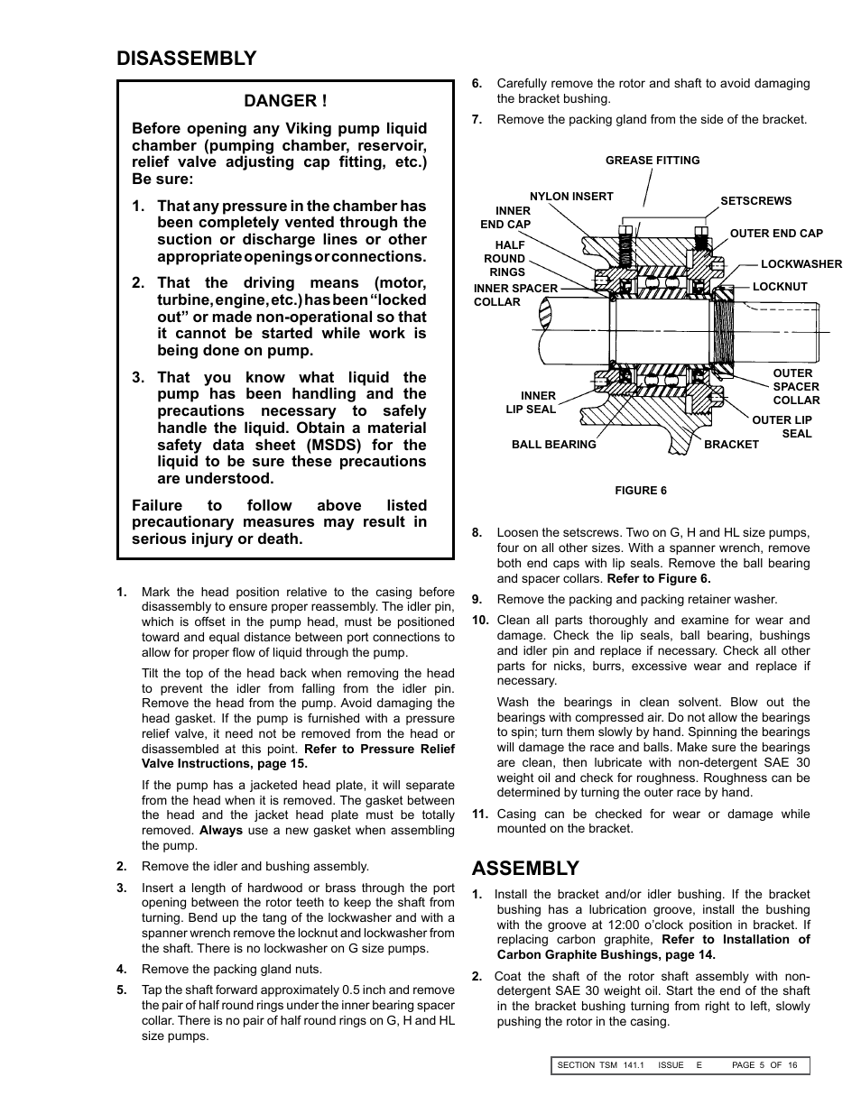 Disassembly, Assembly, Danger | Viking Pump TSM141.1: G-LL 125/4125 User Manual | Page 5 / 16