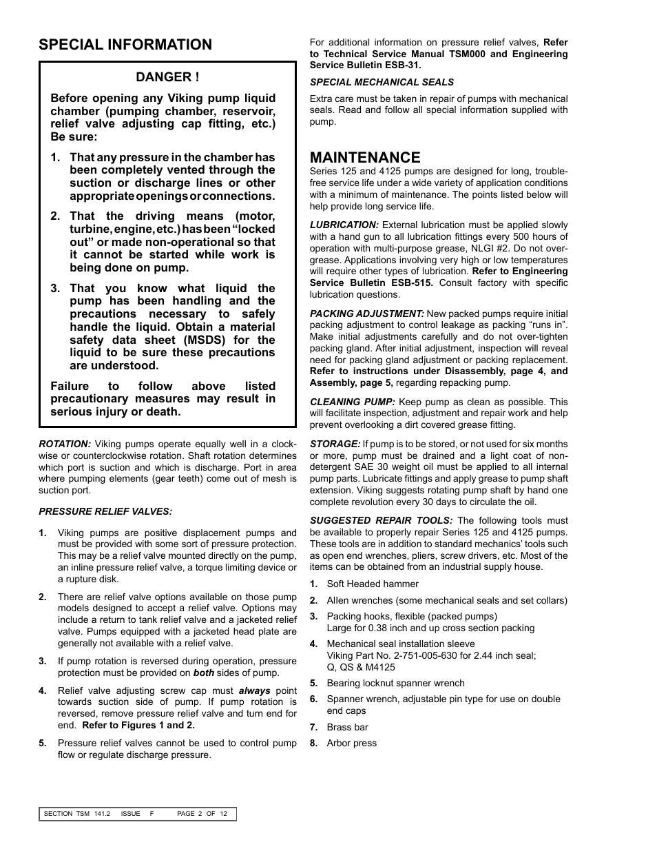 Special information maintenance | Viking Pump TSM141.2: LS-M 125/4125 User Manual | Page 2 / 12