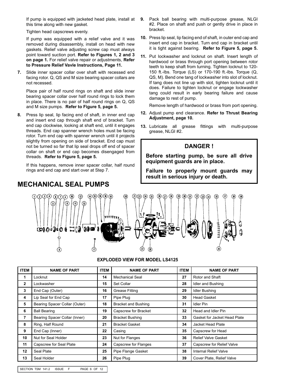 Mechanical seal pumps, Danger | Viking Pump TSM141.2: LS-M 125/4125 User Manual | Page 6 / 12