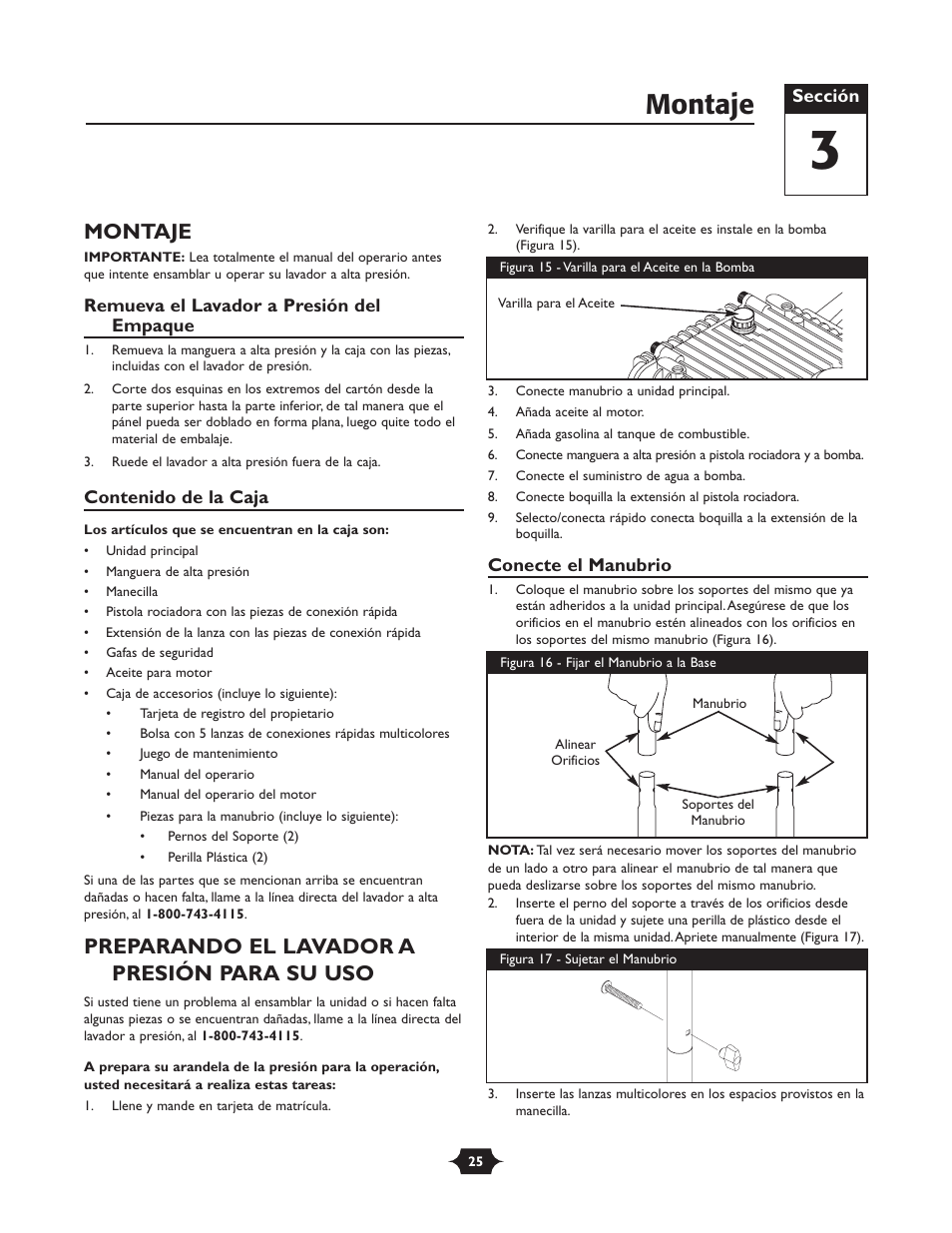 Montaje, Preparando el lavador a presión para su uso | Briggs & Stratton 01988-1 User Manual | Page 25 / 36