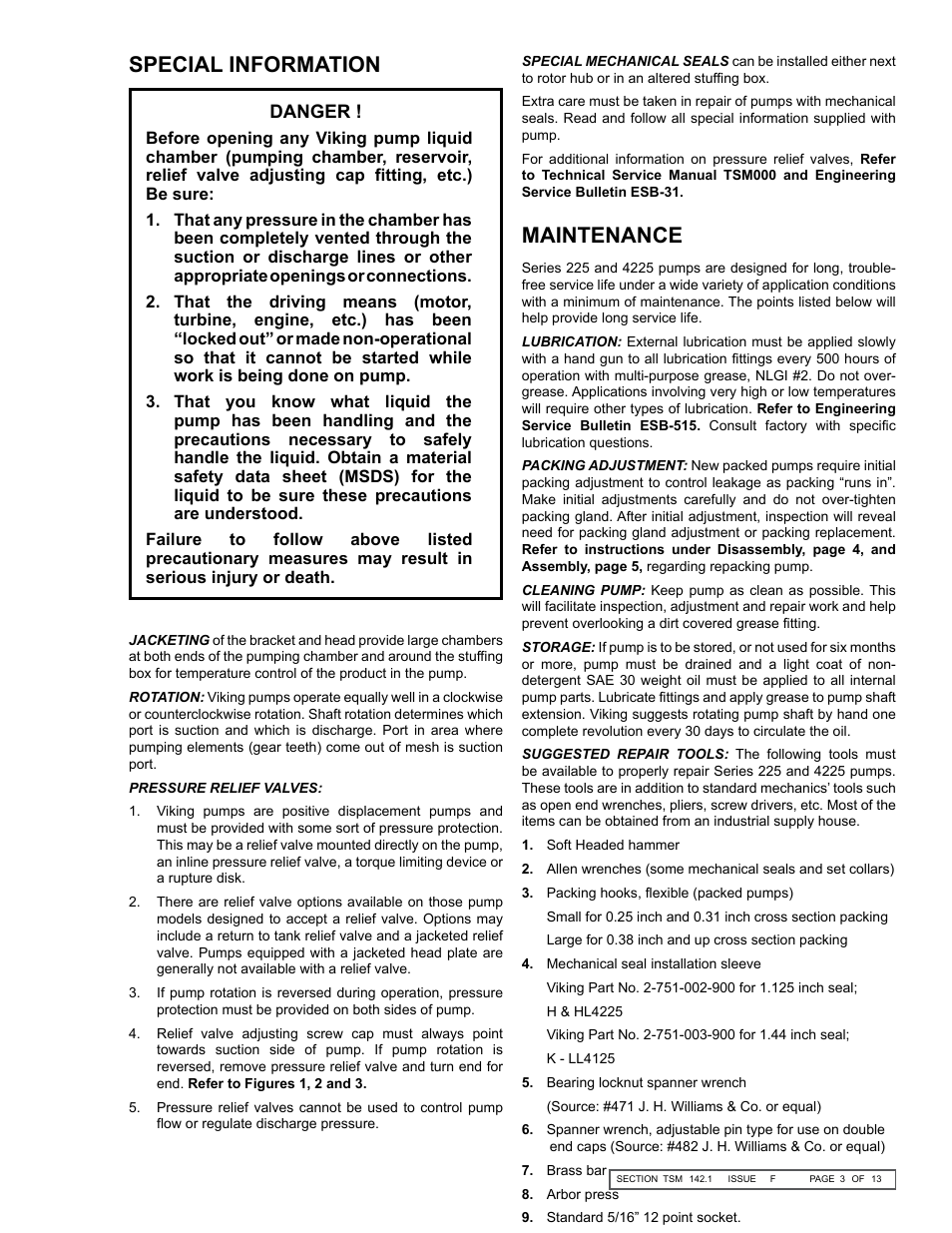 Special information maintenance | Viking Pump TSM142.1: H-LL 225/4225 User Manual | Page 3 / 14