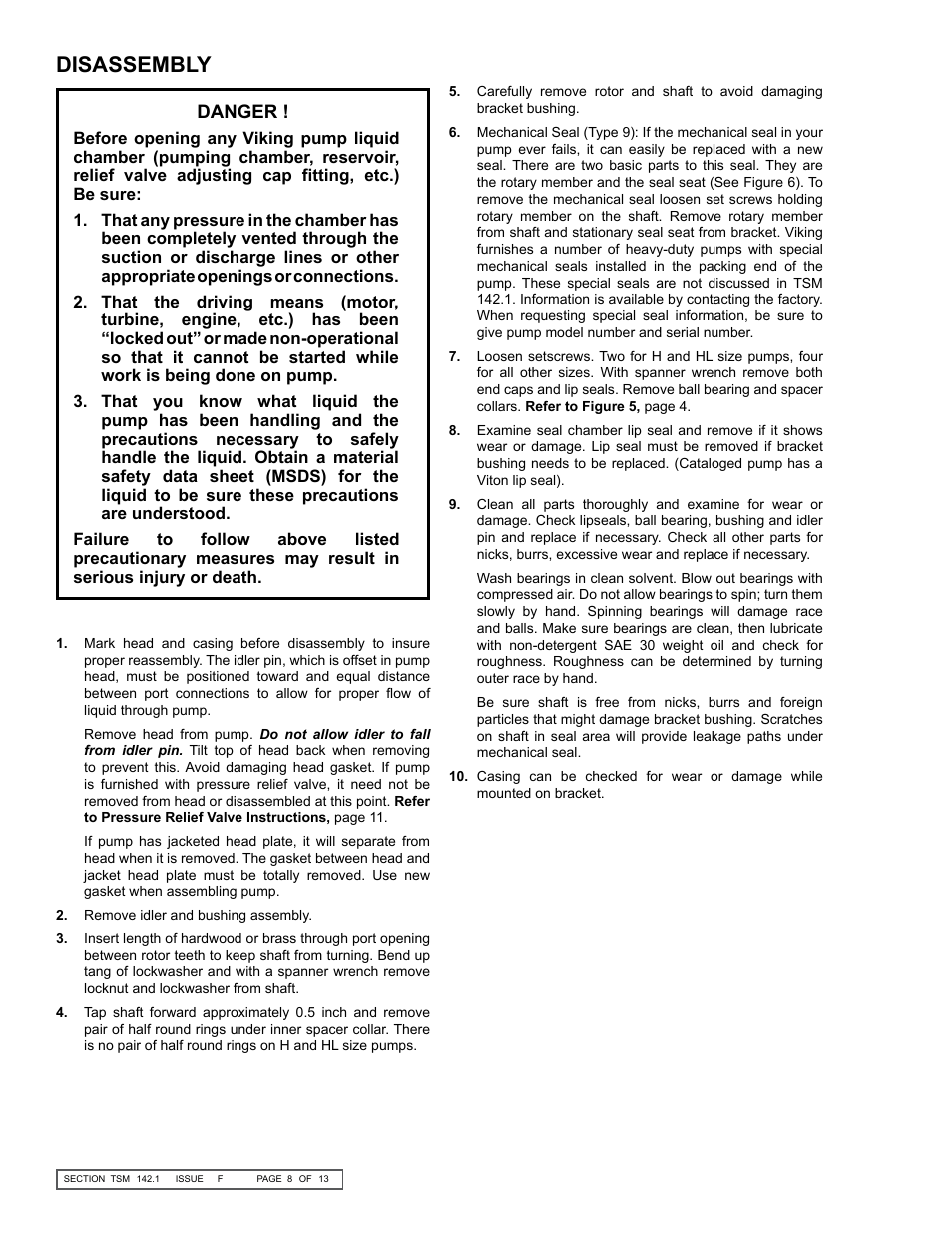 Disassembly | Viking Pump TSM142.1: H-LL 225/4225 User Manual | Page 8 / 14