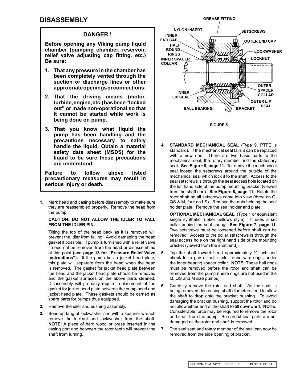 Disassembly, Danger | Viking Pump TSM142.2: LS-M 225/4225 User Manual | Page 9 / 14