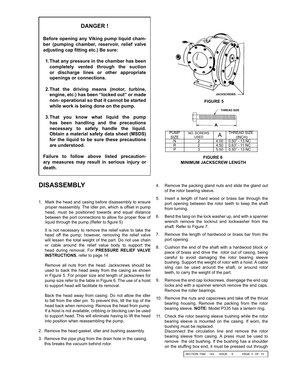 Disassembly, Danger | Viking Pump TSM143: N-P 335/4335 User Manual | Page 5 / 15