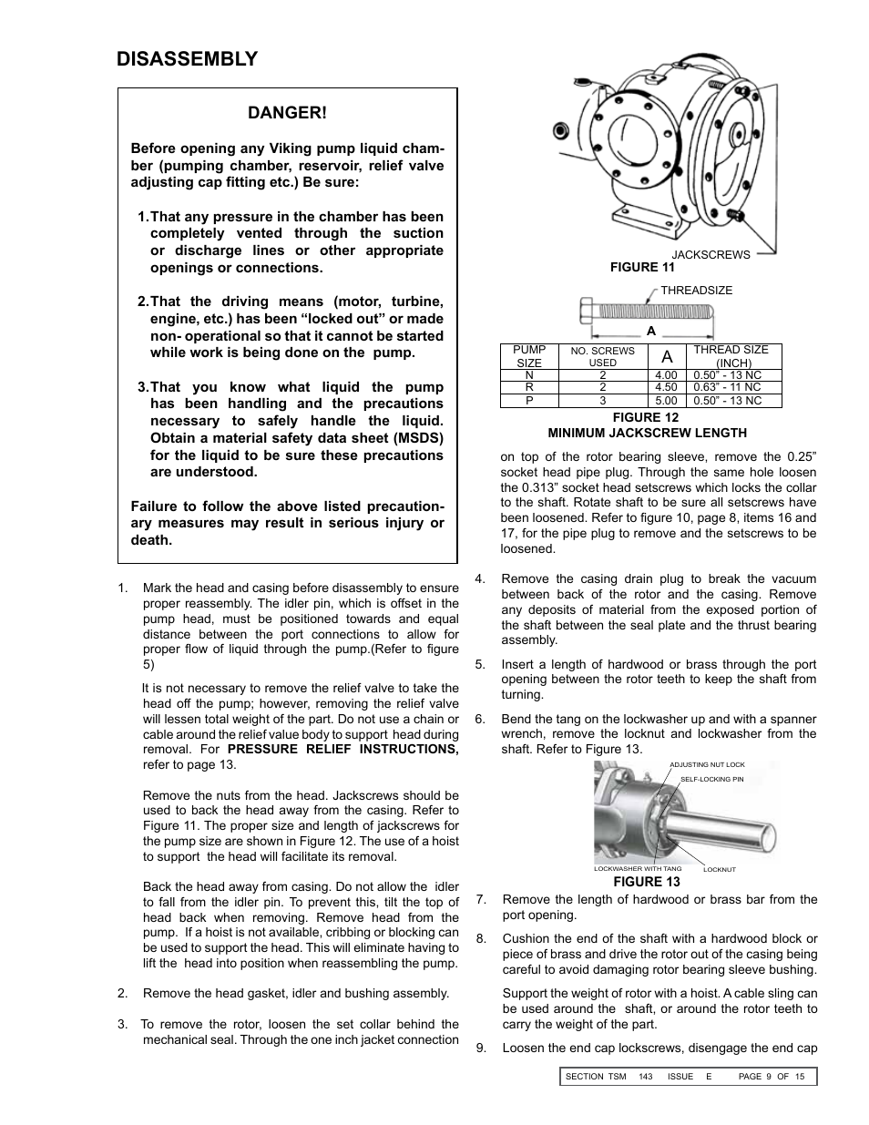 Disassembly, Danger | Viking Pump TSM143: N-P 335/4335 User Manual | Page 9 / 15