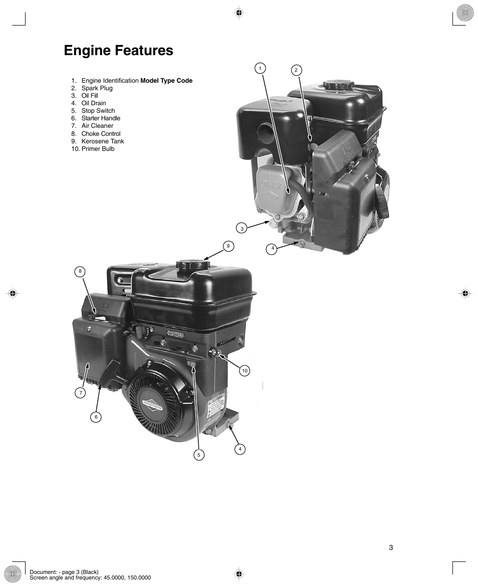 Engine features | Briggs & Stratton 12K300 User Manual | Page 3 / 16