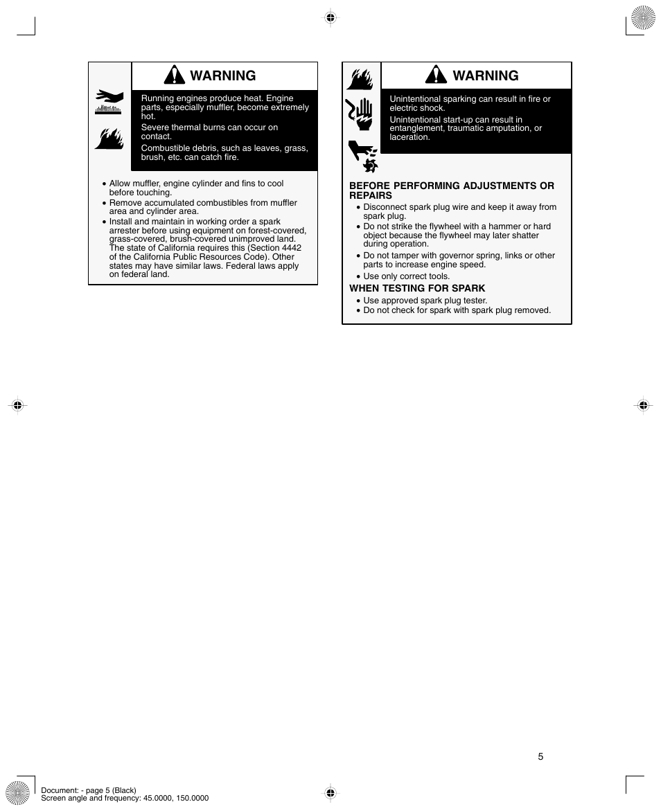 Warning | Briggs & Stratton 12K300 User Manual | Page 5 / 16