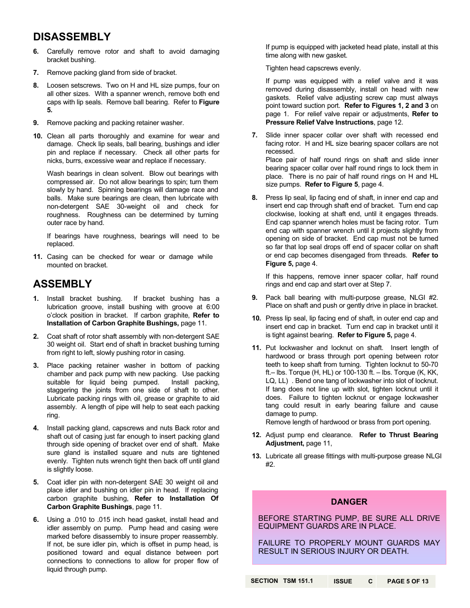 Disassembly, Assembly | Viking Pump TSM151.1: H-LL 123/4123 User Manual | Page 5 / 13