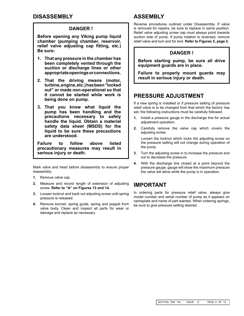 Assembly disassembly pressure adjustment important | Viking Pump TSM154: GG-AL 493/4193 User Manual | Page 9 / 10