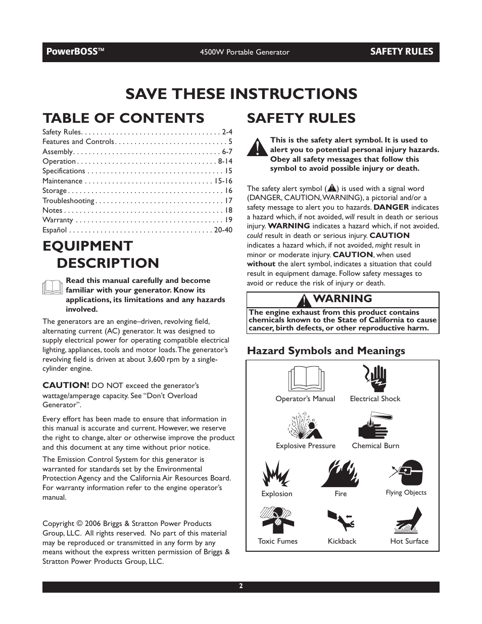 Briggs & Stratton POWERBOSS 01648-1 User Manual | Page 2 / 36