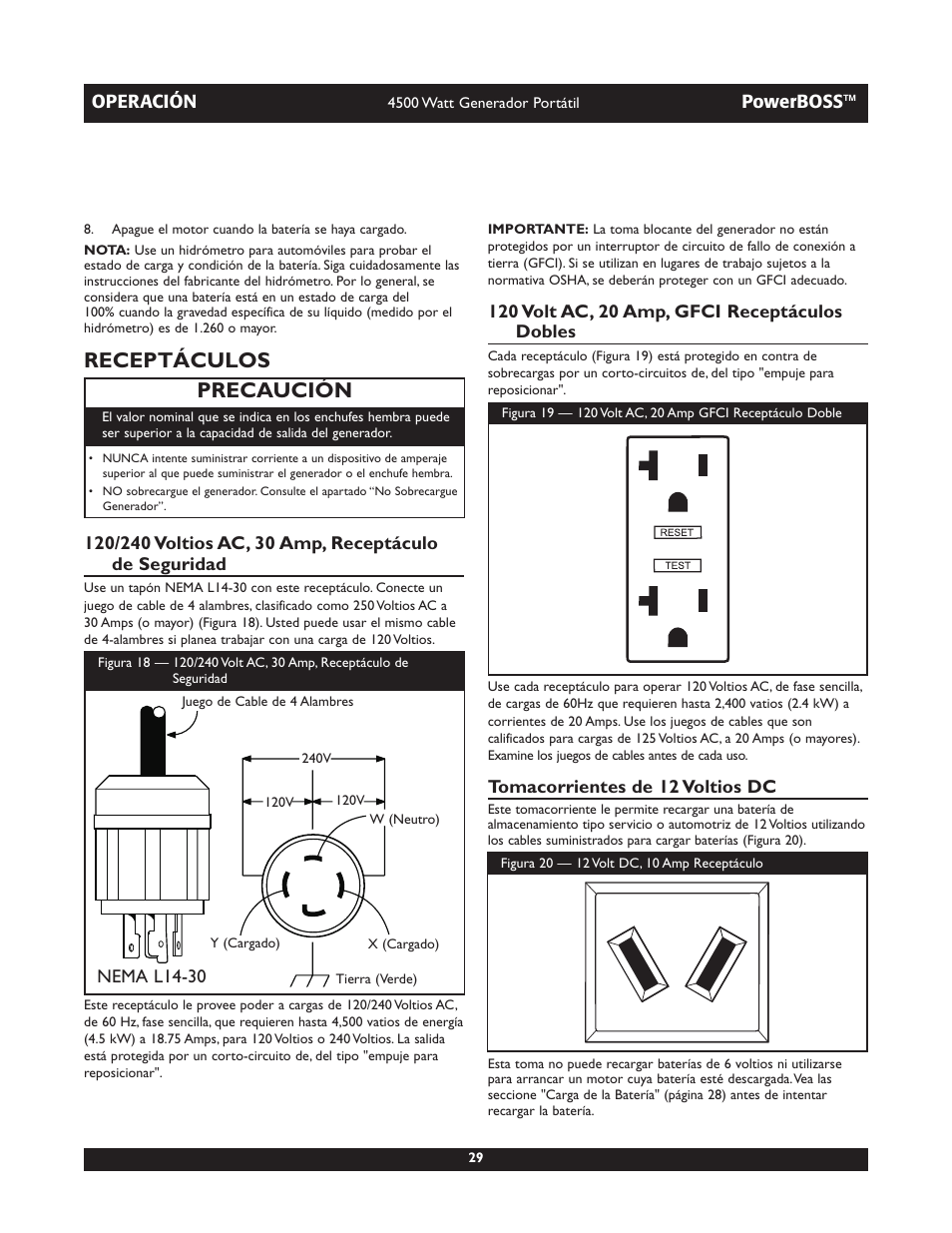 Receptáculos, Precaución | Briggs & Stratton POWERBOSS 01648-1 User Manual | Page 29 / 36