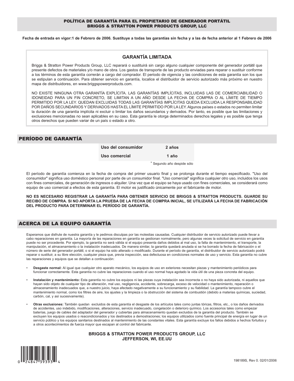 Briggs & Stratton POWERBOSS 01648-1 User Manual | Page 36 / 36