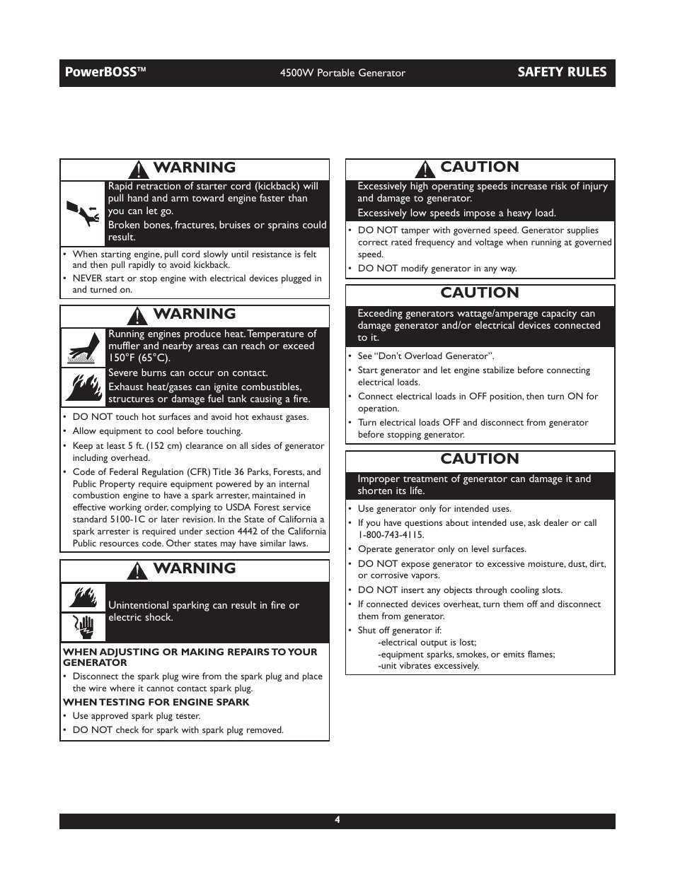 Caution, Warning | Briggs & Stratton POWERBOSS 01648-1 User Manual | Page 4 / 36