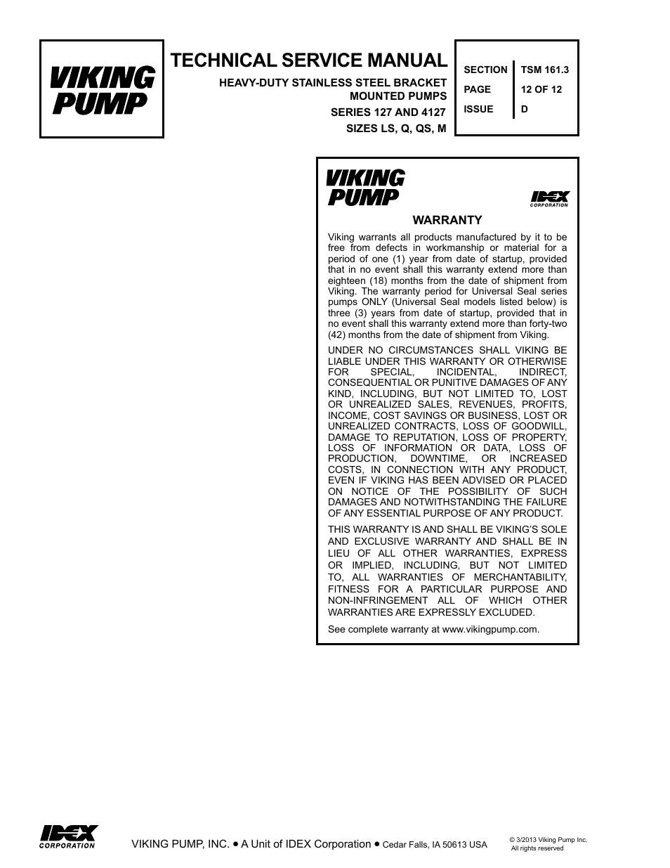 Technical service manual | Viking Pump TSM161.3: LS-M 127/4127 User Manual | Page 12 / 12