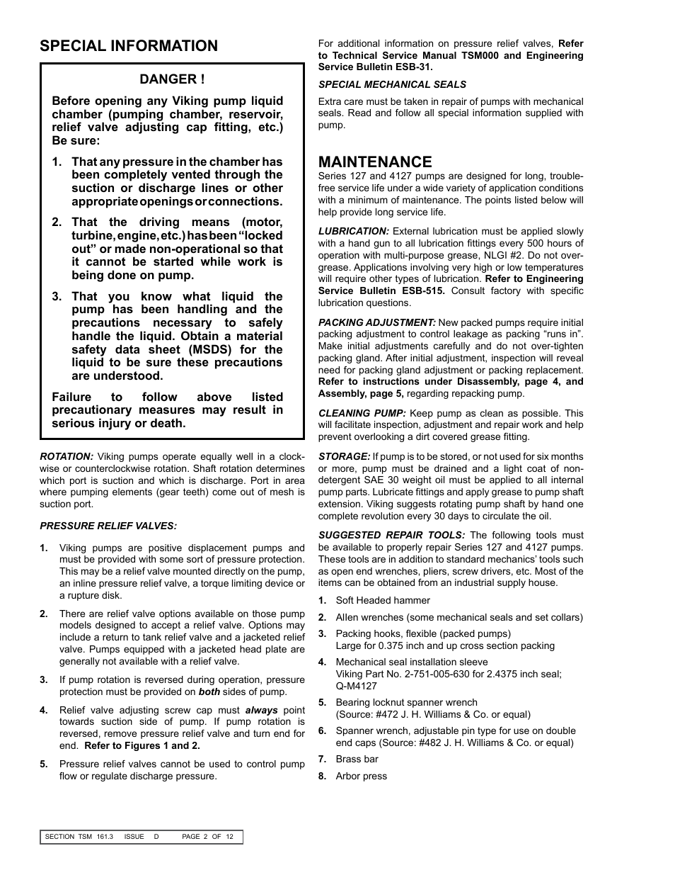 Special information maintenance | Viking Pump TSM161.3: LS-M 127/4127 User Manual | Page 2 / 12