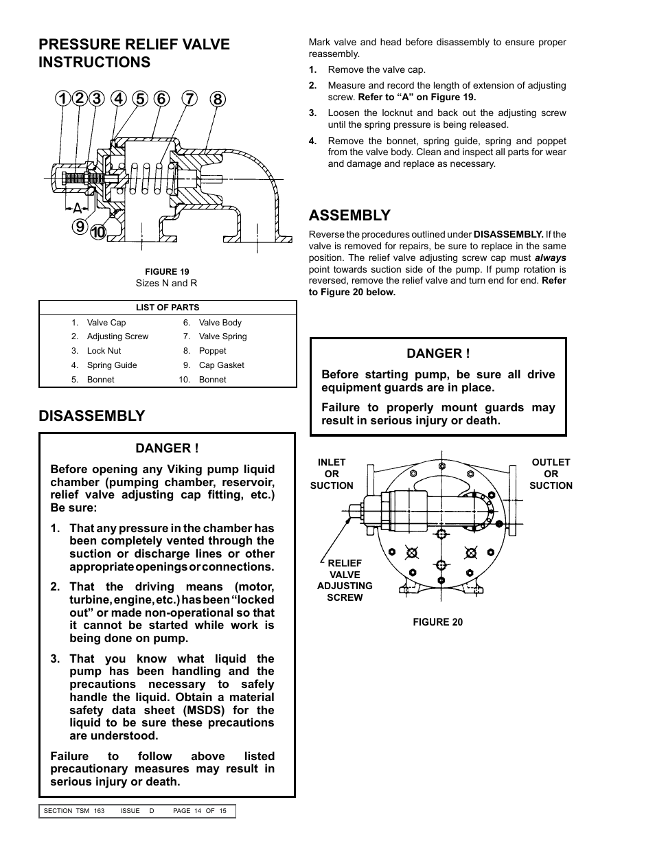 Disassembly, Assembly, Pressure relief valve instructions | Viking Pump TSM163: N-R 337/4337 User Manual | Page 14 / 15