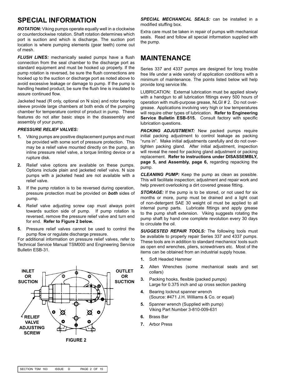 Maintenance, Special information | Viking Pump TSM163: N-R 337/4337 User Manual | Page 2 / 15