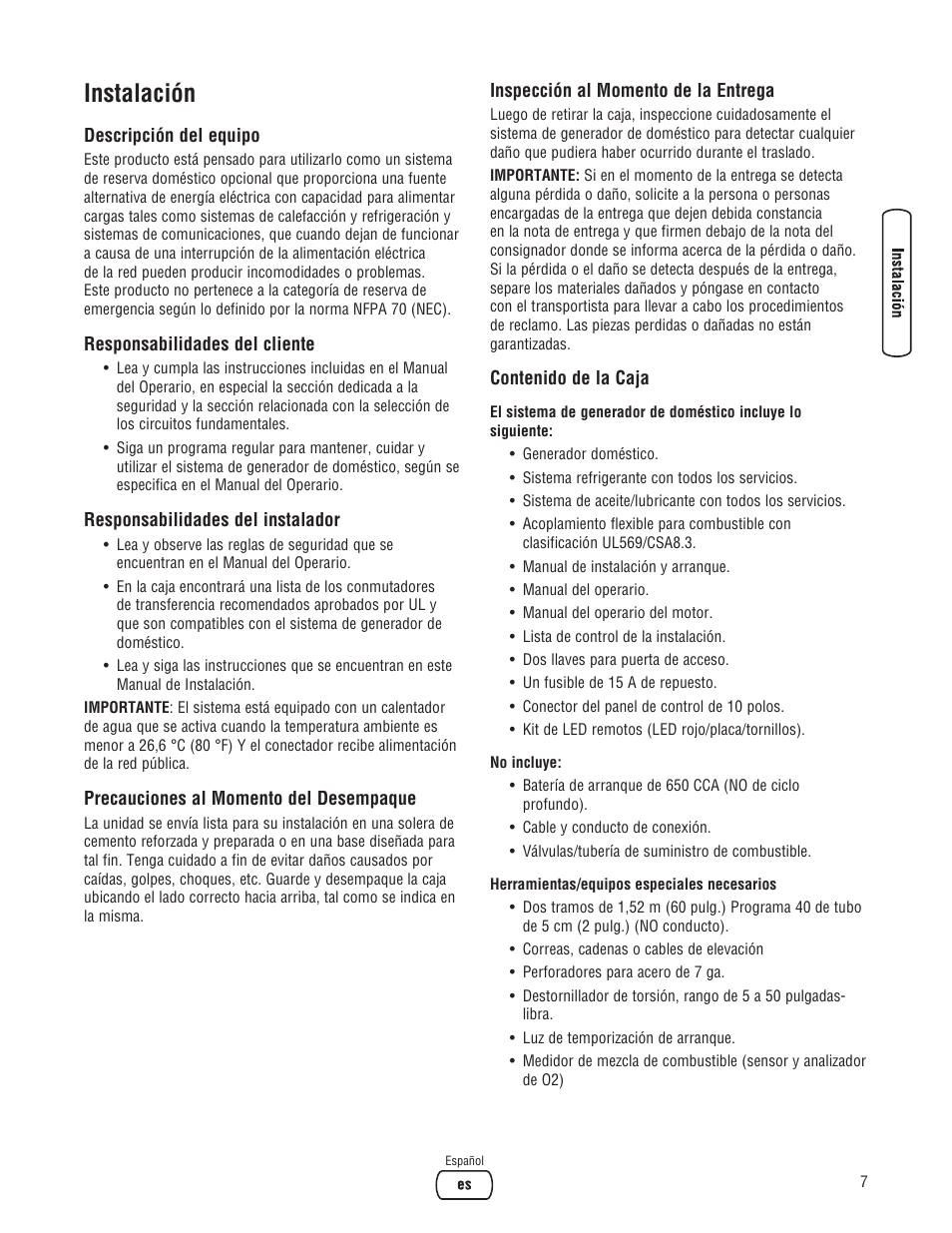 Instalación | Briggs & Stratton 30000 SERIES User Manual | Page 27 / 60