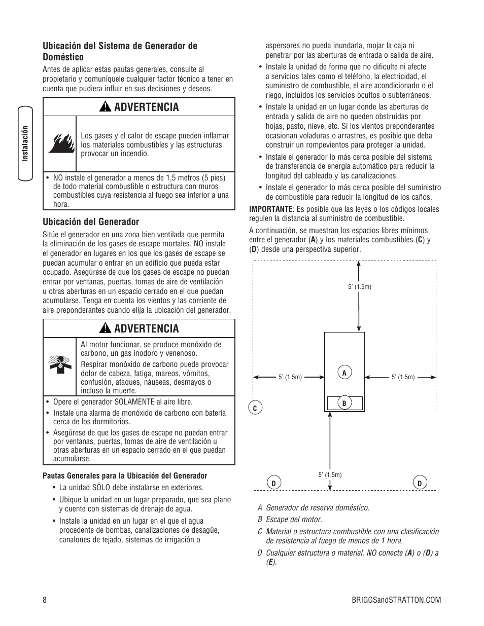 Advertencia | Briggs & Stratton 30000 SERIES User Manual | Page 28 / 60