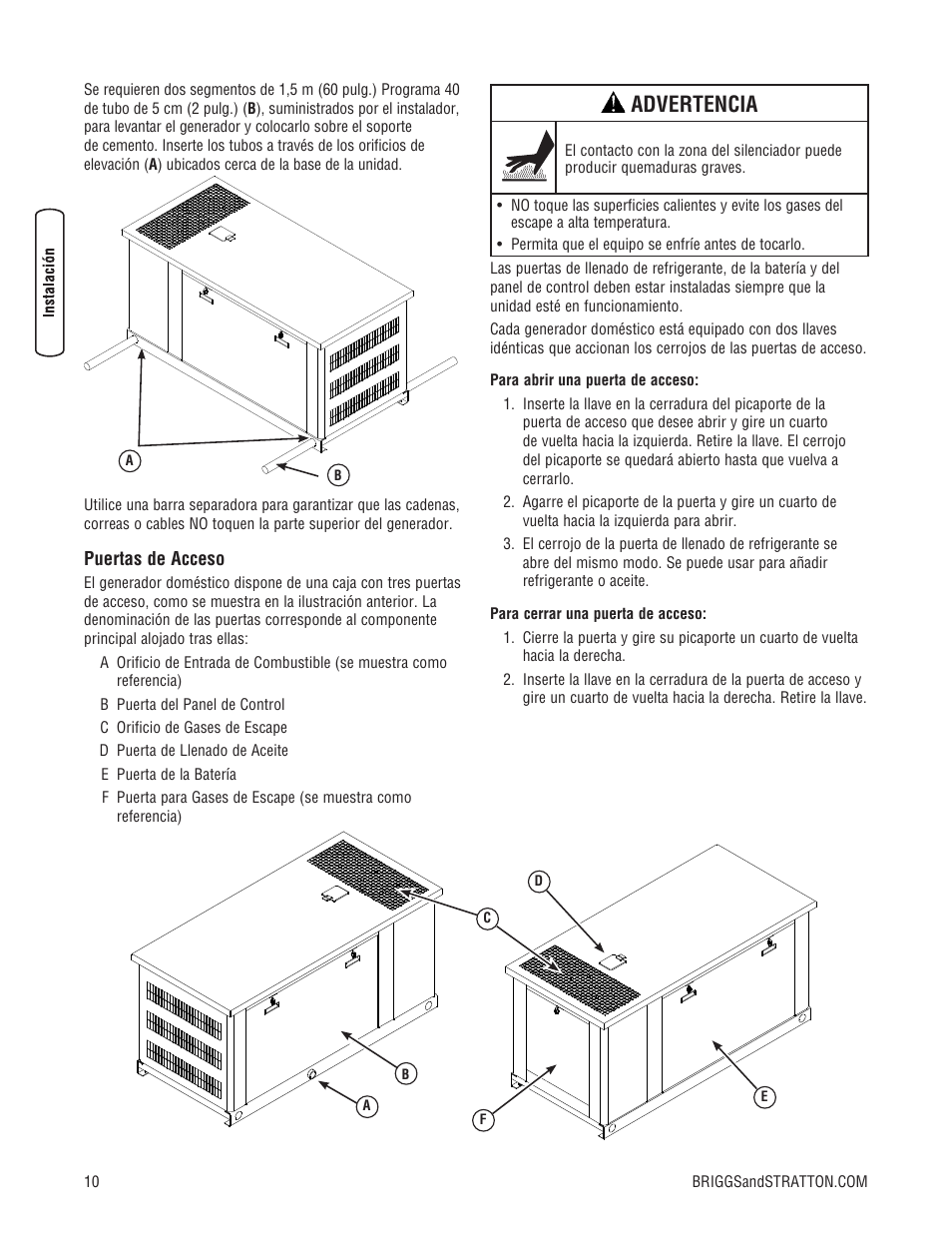 Advertencia | Briggs & Stratton 30000 SERIES User Manual | Page 30 / 60