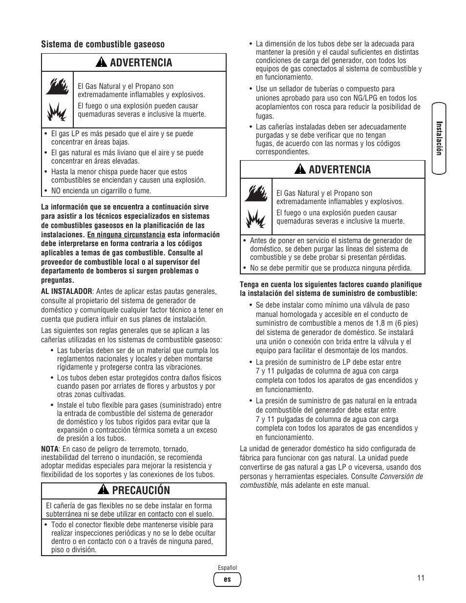 Advertencia, Precaución | Briggs & Stratton 30000 SERIES User Manual | Page 31 / 60