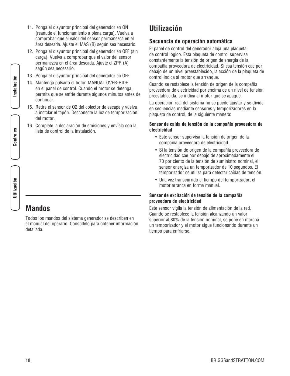 Mandos, Utilización | Briggs & Stratton 30000 SERIES User Manual | Page 38 / 60