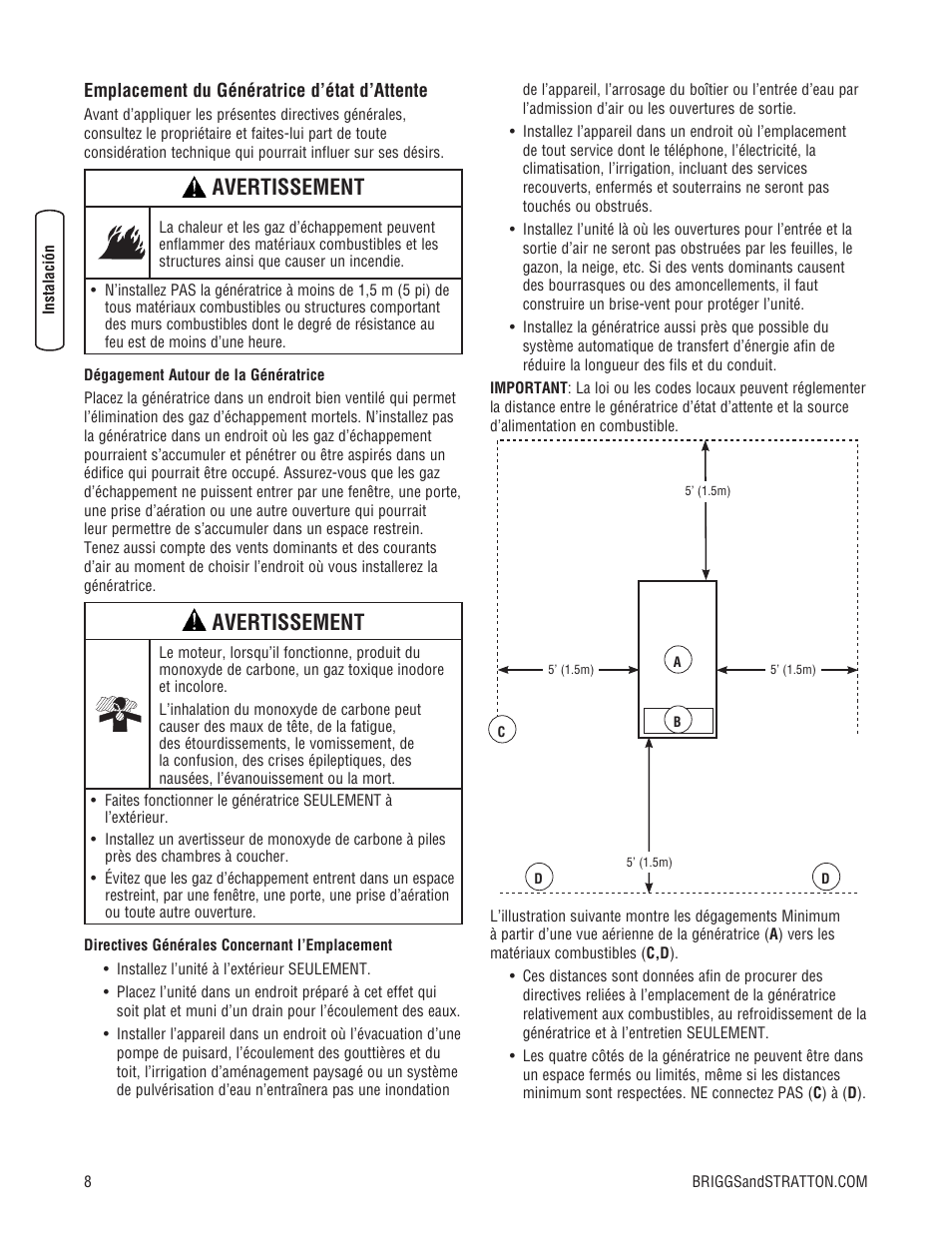 Avertissement | Briggs & Stratton 30000 SERIES User Manual | Page 48 / 60