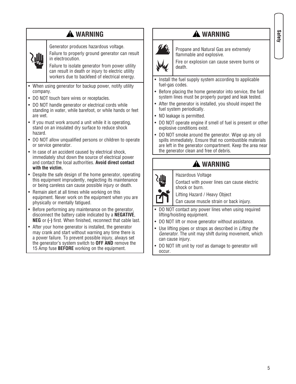 Warning | Briggs & Stratton 30000 SERIES User Manual | Page 5 / 60