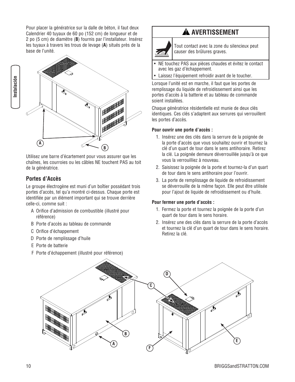 Avertissement | Briggs & Stratton 30000 SERIES User Manual | Page 50 / 60