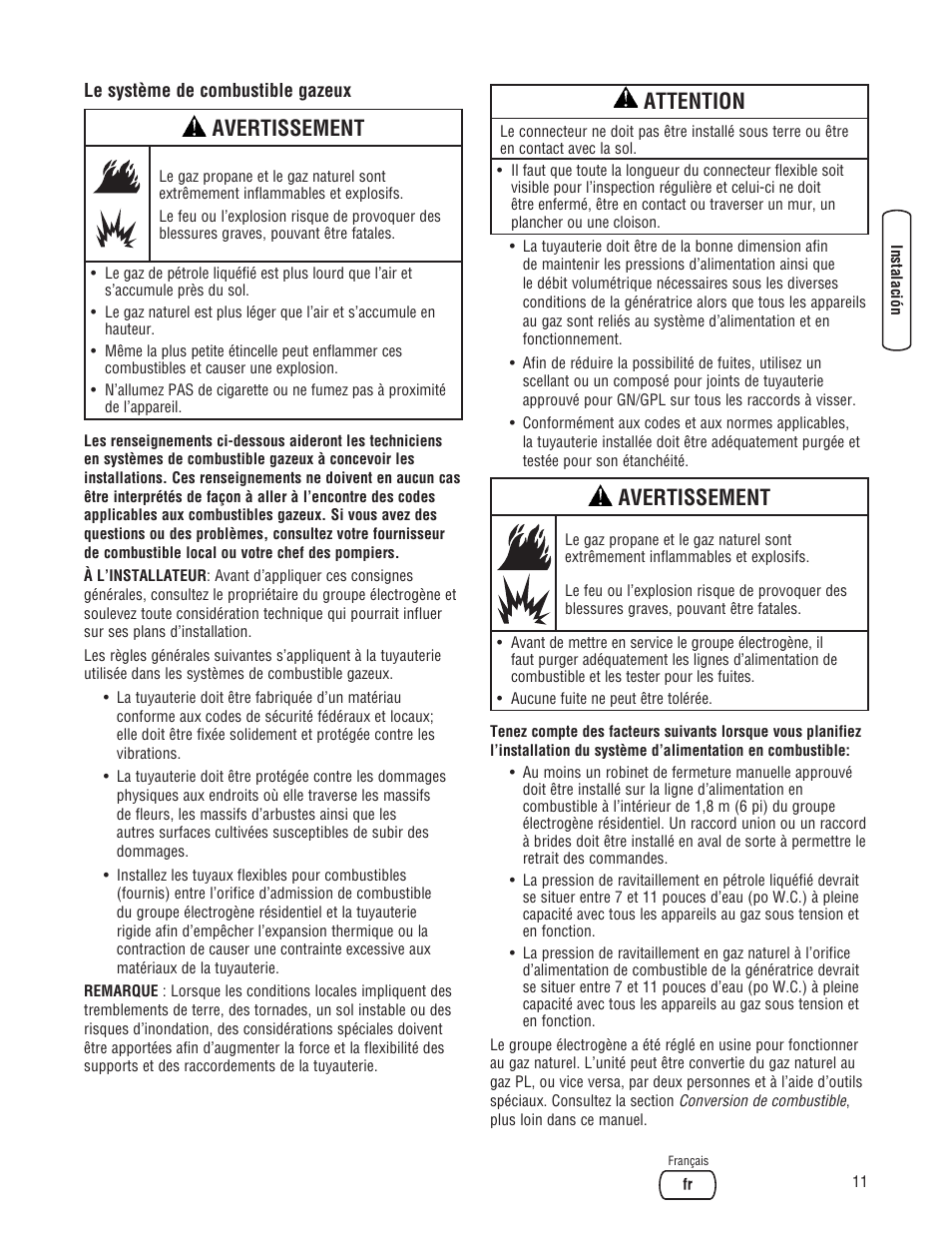 Avertissement, Attention | Briggs & Stratton 30000 SERIES User Manual | Page 51 / 60