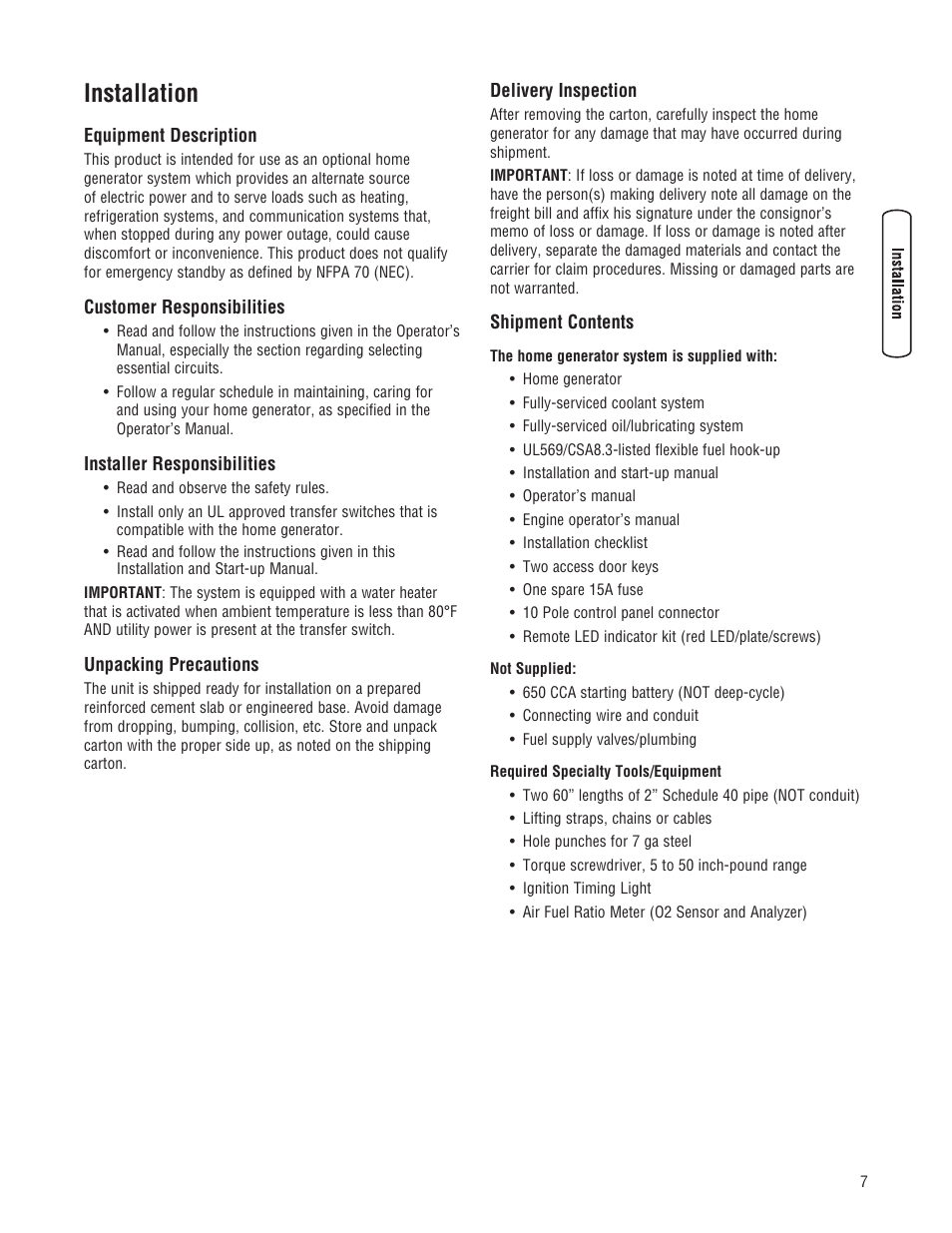 Installation | Briggs & Stratton 30000 SERIES User Manual | Page 7 / 60