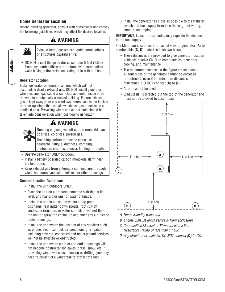 Warning | Briggs & Stratton 30000 SERIES User Manual | Page 8 / 60