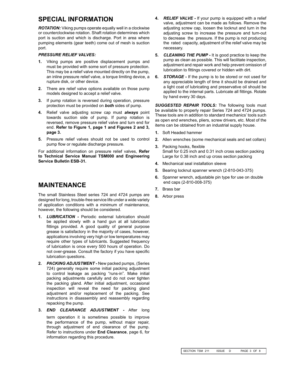 Special information maintenance | Viking Pump TSM211: F-G 724/4724 User Manual | Page 3 / 8