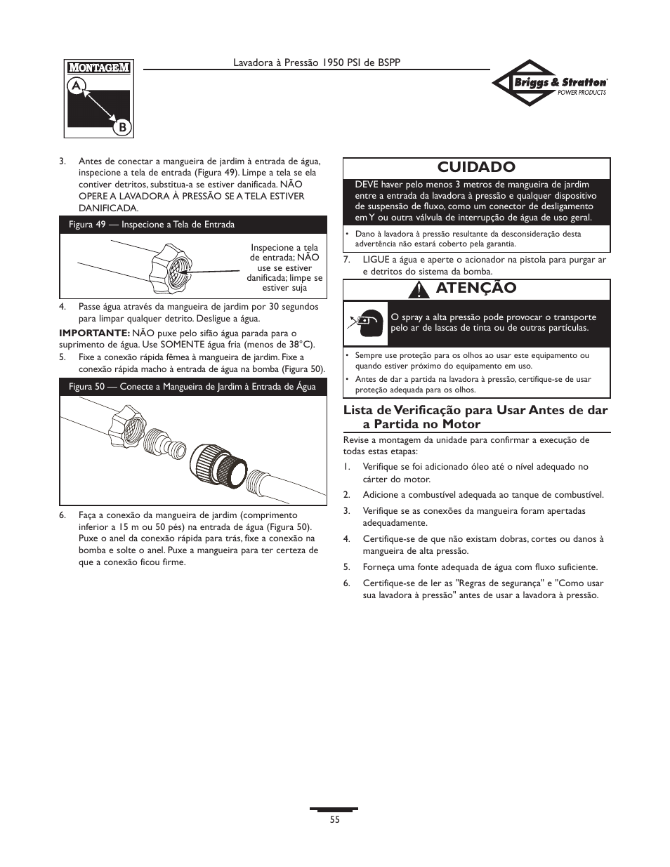 Cuidado, Atenção | Briggs & Stratton 20222 User Manual | Page 55 / 80