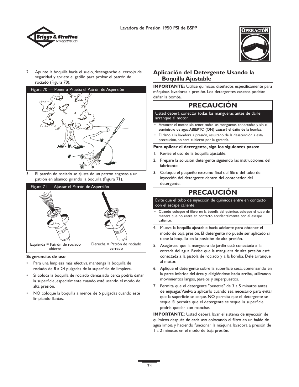 Precaución | Briggs & Stratton 20222 User Manual | Page 74 / 80