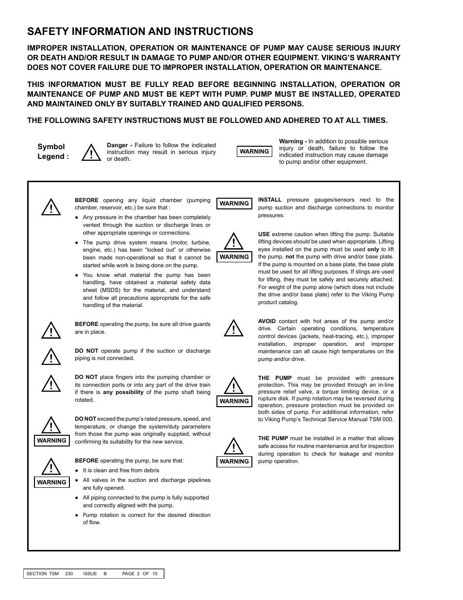 Safety information and instructions | Viking Pump TSM230: Hygienic Series User Manual | Page 2 / 15