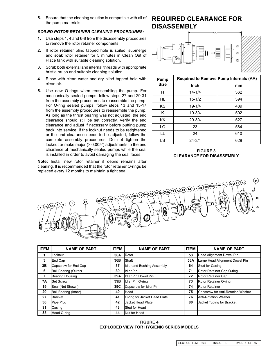 Required clearance for disassembly | Viking Pump TSM230: Hygienic Series User Manual | Page 5 / 15