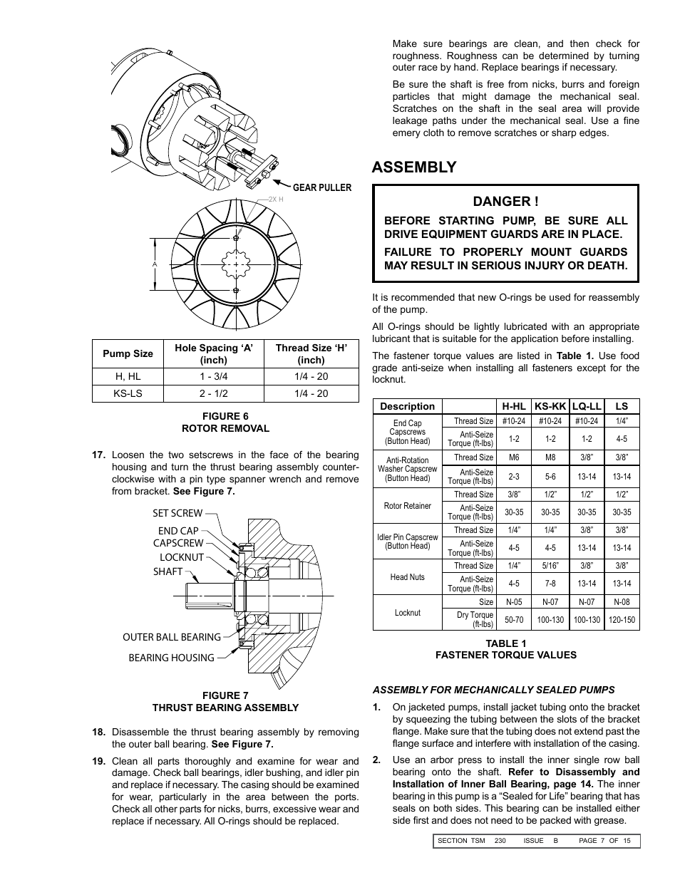 Assembly, Abearing housing, Danger | Viking Pump TSM230: Hygienic Series User Manual | Page 7 / 15