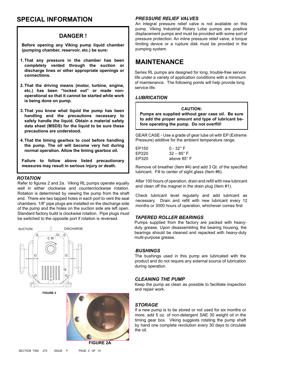 Maintenance, Special information, Danger | Viking Pump TSM270: RL41507 Industrial Rotary Lobe User Manual | Page 4 / 10