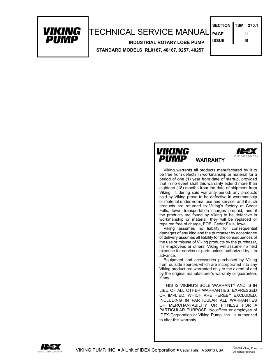 Technical service manual | Viking Pump TSM270.1: RL 16 and 25 Standard User Manual | Page 11 / 12