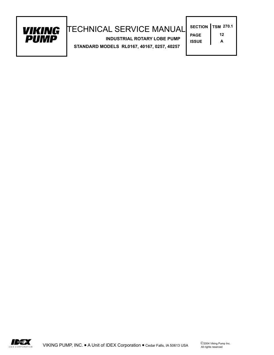 Technical service manual | Viking Pump TSM270.1: RL 16 and 25 Standard User Manual | Page 12 / 12