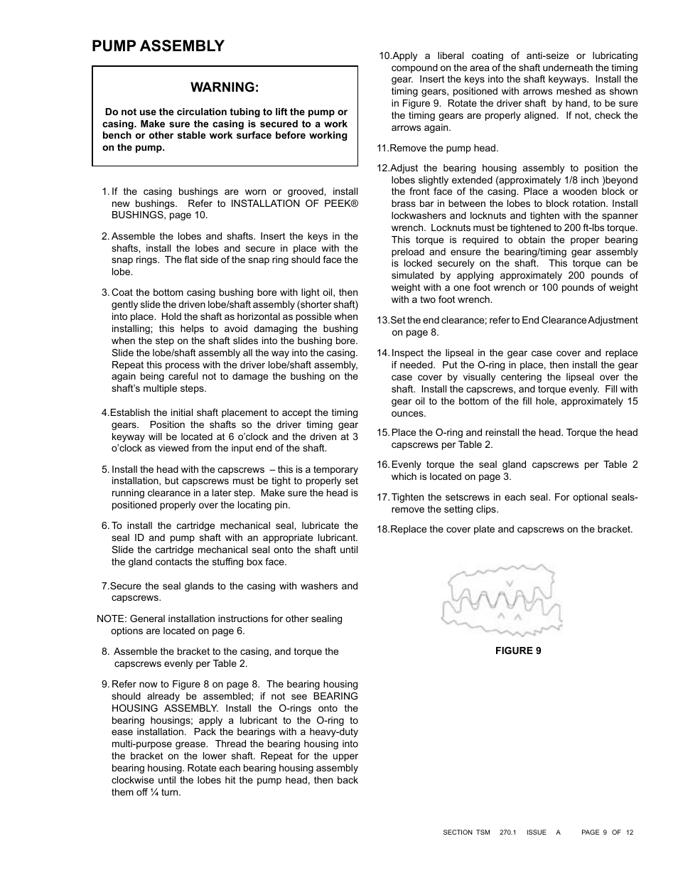 Pump assembly, Warning | Viking Pump TSM270.1: RL 16 and 25 Standard User Manual | Page 9 / 12