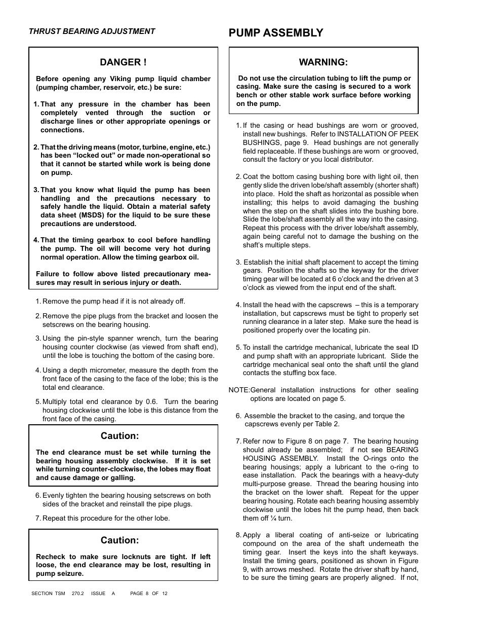 Pump assembly, Danger, Caution | Warning | Viking Pump TSM270.2: RL 16 and 25 High Pressure User Manual | Page 8 / 12