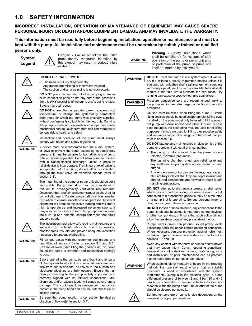 0 safety information | Viking Pump TSM285: Classic+ Lobe Pump User Manual | Page 2 / 36