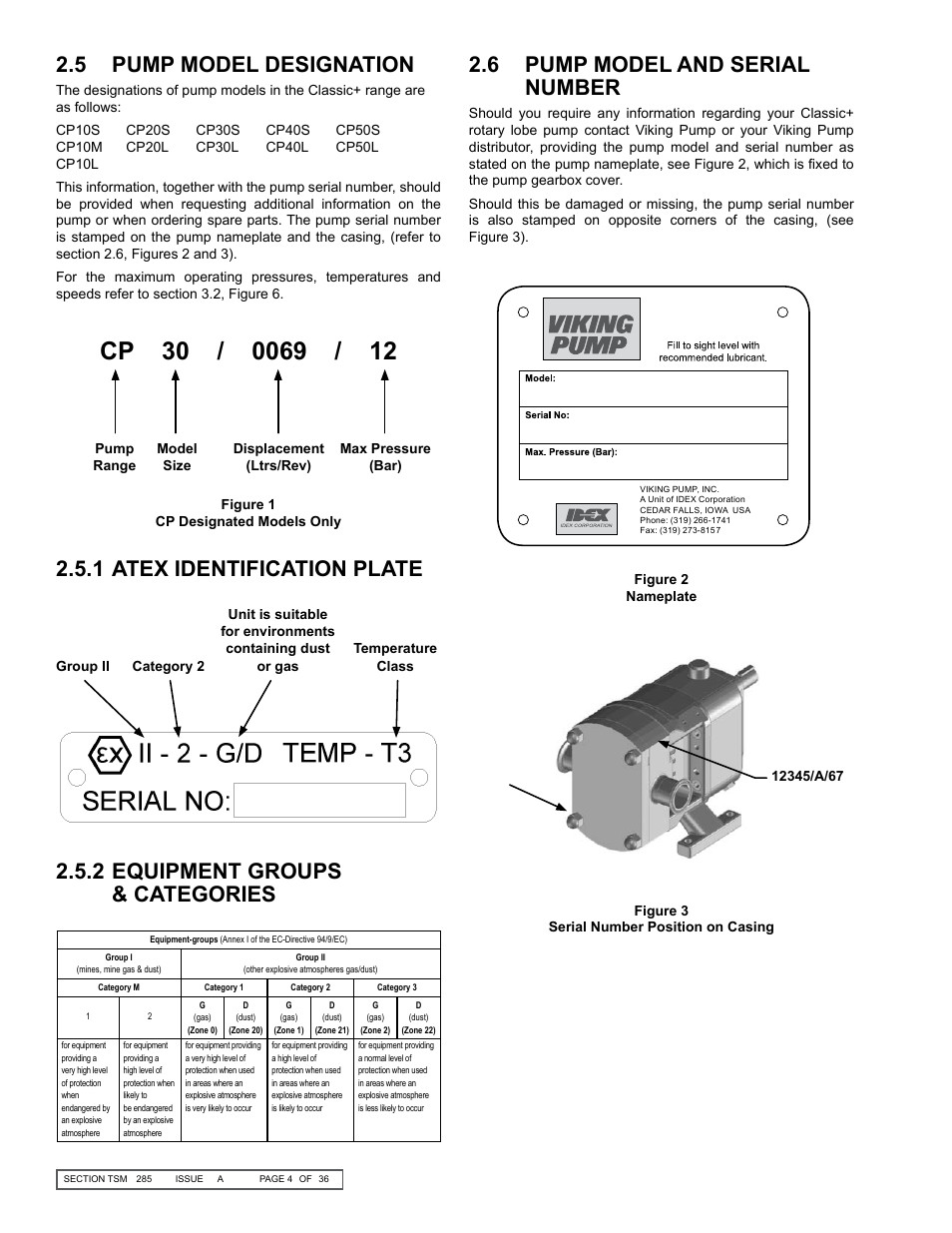 6 pump model and serial number, 5 pump model designation | Viking Pump TSM285: Classic+ Lobe Pump User Manual | Page 4 / 36